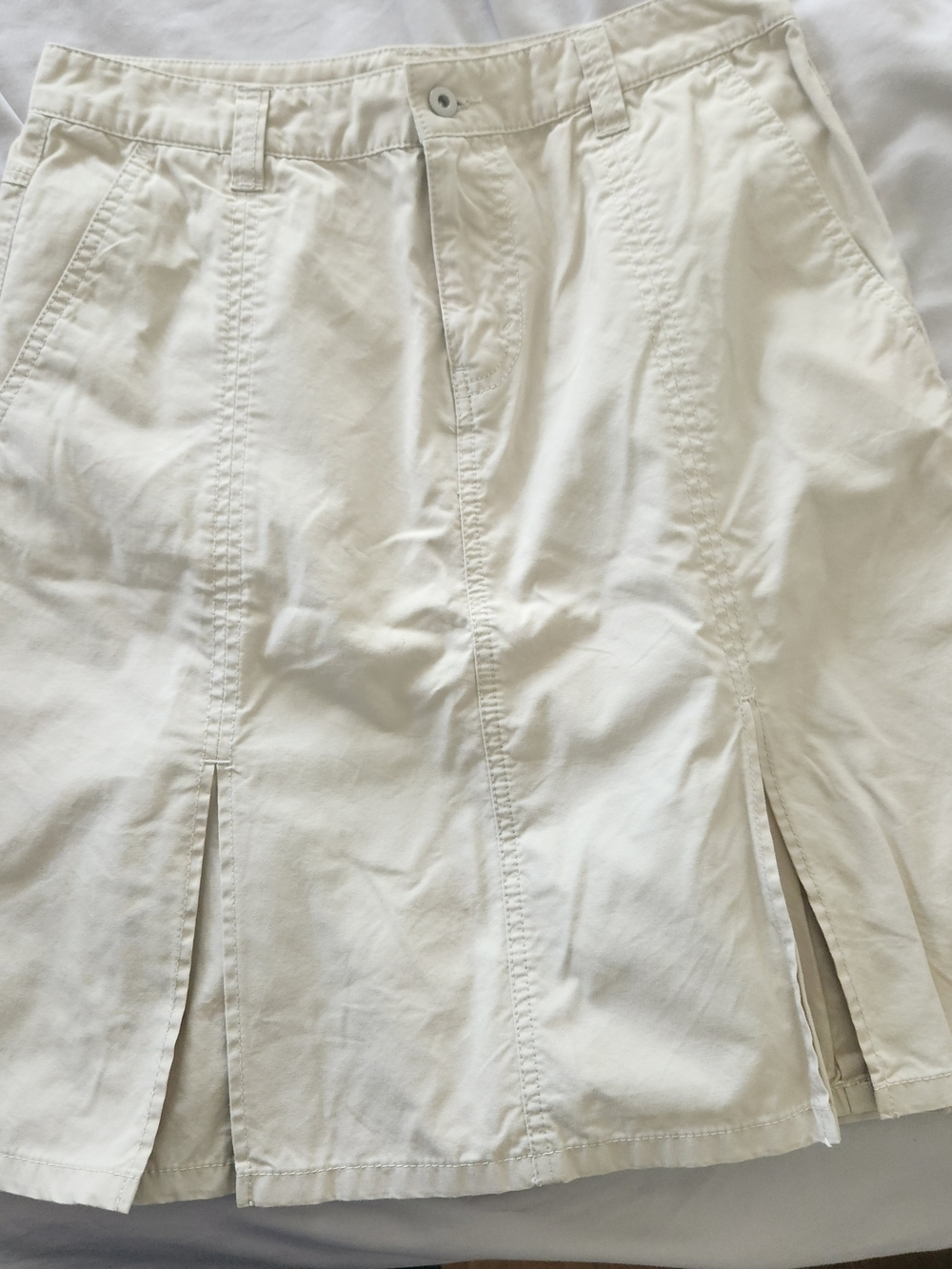 Cream A-Line Cotton Skort with Front Slits